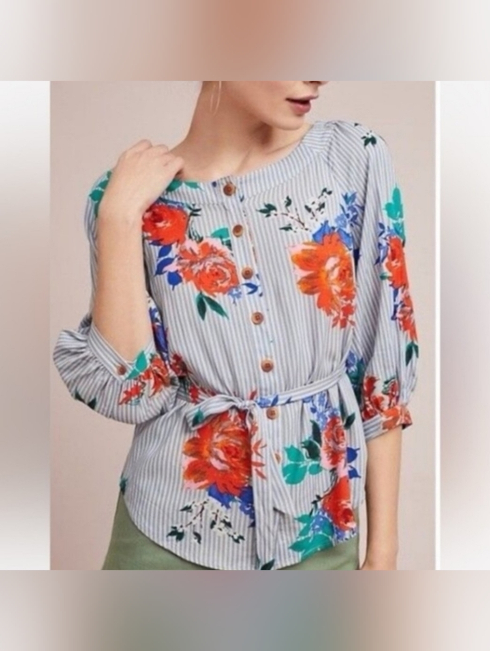 Anthropologie Striped Floral Blouse